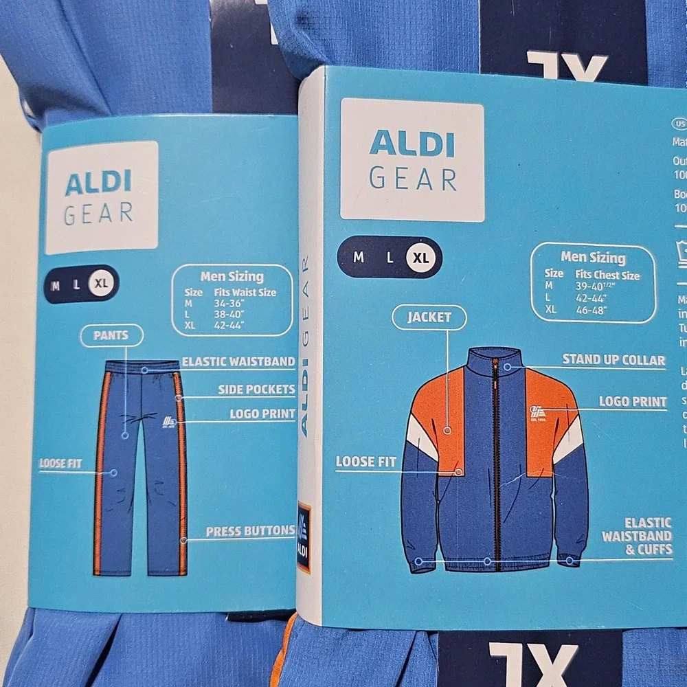 Aldi Gear Tracksuit Men XL Blue Orange Windbreaker Jacket Pants Set Est 1976 NEW